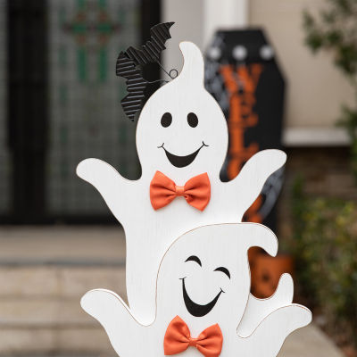 Glitzhome Halloween Wooden Ghost Decor Indoor Porch Sign