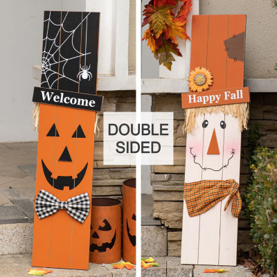 Glitzhome Double Sided Wooden Decor Halloween Indoor Porch Sign