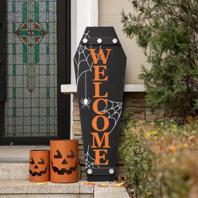 Glitzhome Wooden Coffin Decor Halloween Indoor Porch Sign