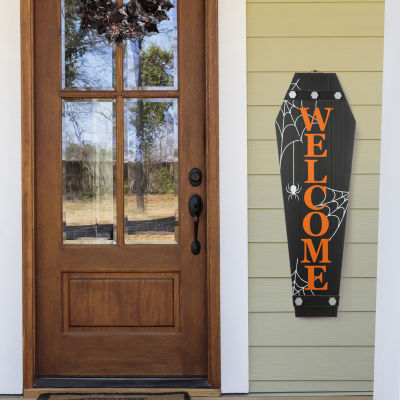 Glitzhome Wooden Coffin Decor Halloween Indoor Porch Sign