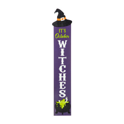 Glitzhome Wood Witch Hat Decor Halloween Indoor Porch Sign