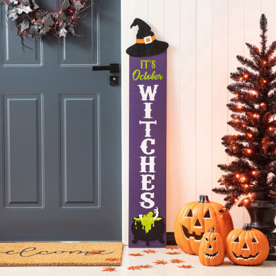 Glitzhome Wood Witch Hat Decor Halloween Indoor Porch Sign