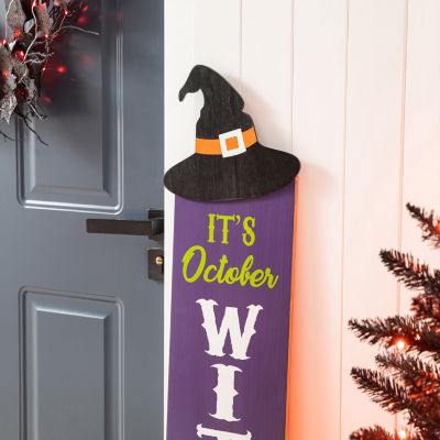 Glitzhome Wood Witch Hat Decor Halloween Indoor Porch Sign