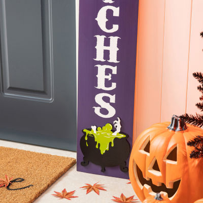 Glitzhome Wood Witch Hat Decor Halloween Indoor Porch Sign