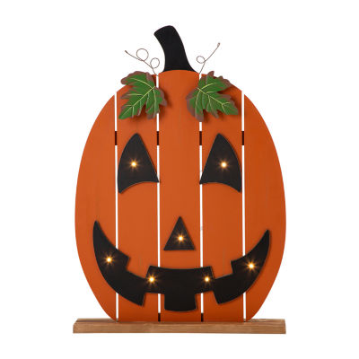 Glitzhome Lighted Wooden Pumpkin Decor Halloween Indoor Porch Sign