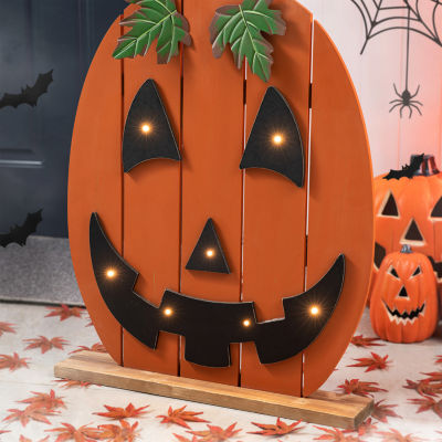 Glitzhome Lighted Wooden Pumpkin Decor Halloween Indoor Porch Sign