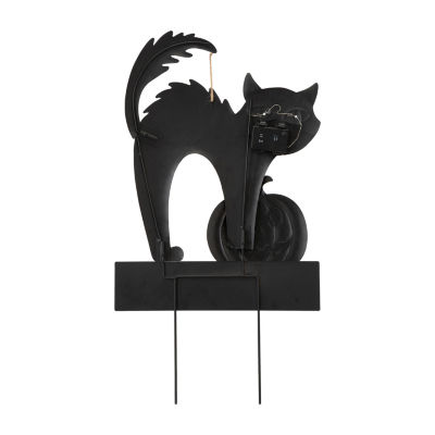 Glitzhome Lighted Halloween Metal Cat Holiday Yard Art