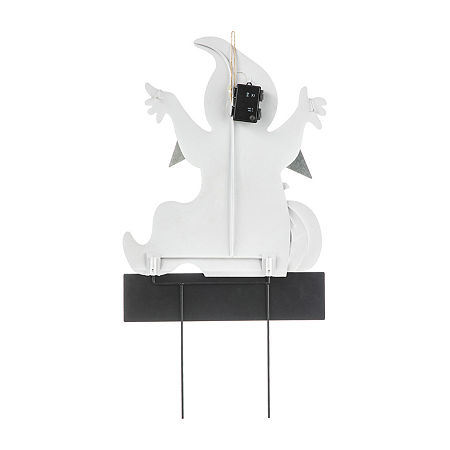 Glitzhome Lighted Halloween Metal Ghost Holiday Yard Art, One Size, White