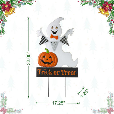 Glitzhome Lighted Halloween Metal Ghost Holiday Yard Art