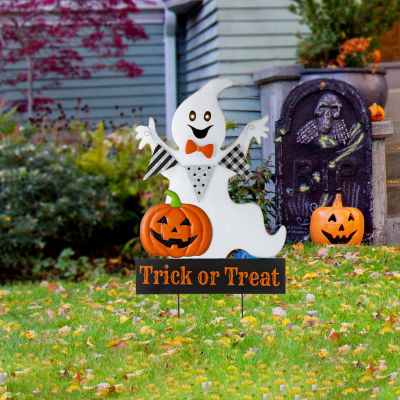 Glitzhome Lighted Halloween Metal Ghost Holiday Yard Art