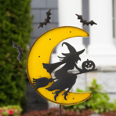 Glitzhome Lighted Halloween Metal Moon Holiday Yard Art