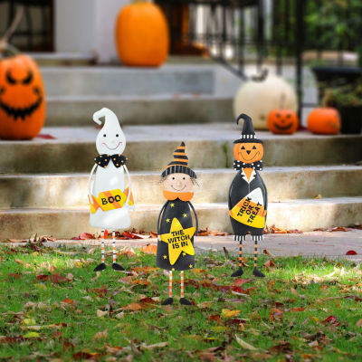 Glitzhome Set Of 3 Halloween Pumpkin Holiday Yard Art