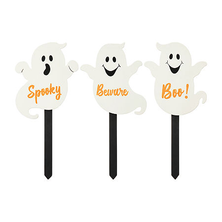 Glitzhome Set Of 3 Halloween Ghost Holiday Yard Art, One Size, White