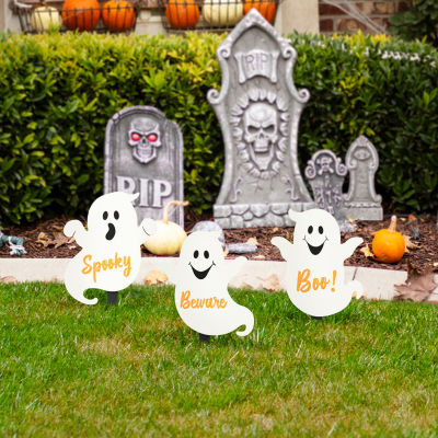 Glitzhome Set Of 3 Halloween Ghost Holiday Yard Art