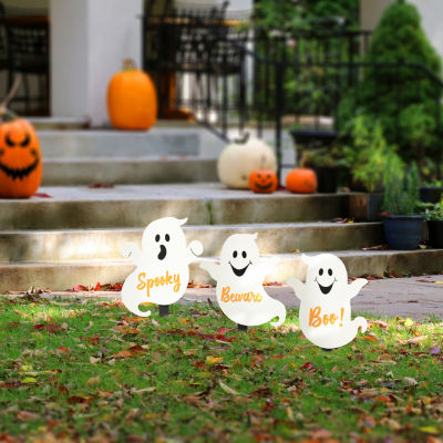 Glitzhome Set Of 3 Halloween Ghost Holiday Yard Art