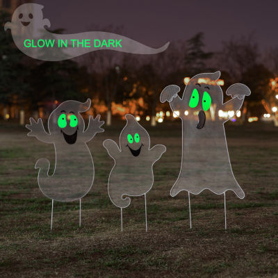 Glitzhome Set Of 3 Halloween Ghost Holiday Yard Art