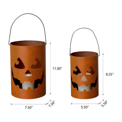 Glitzhome Set Of 2 Halloween Jack O Lantern Bucket Tabletop Decor