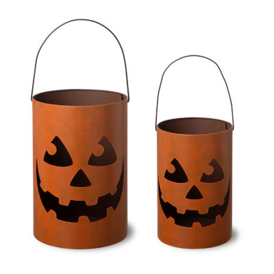 Glitzhome Set Of 2 Halloween Jack O Lantern Bucket Tabletop Decor