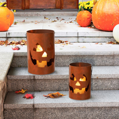 Glitzhome Set Of 2 Halloween Jack O Lantern Bucket Tabletop Decor