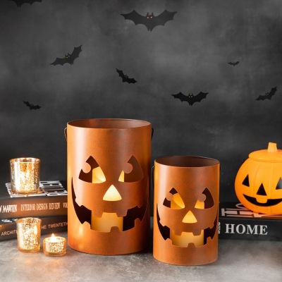 Glitzhome Set Of 2 Halloween Jack O Lantern Bucket Tabletop Decor