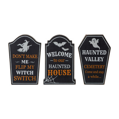 Glitzhome Set Of 3 Halloween Tombstone Sign Tabletop Decor