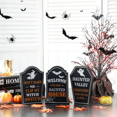 Glitzhome Set Of 3 Halloween Tombstone Sign Tabletop Decor