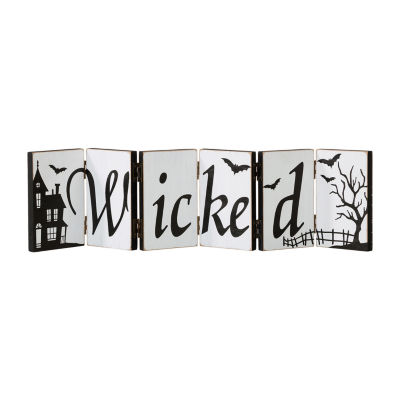 Glitzhome Halloween Wooden Hinged Sign Tabletop Decor