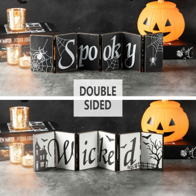 Glitzhome Halloween Wooden Hinged Sign Tabletop Decor