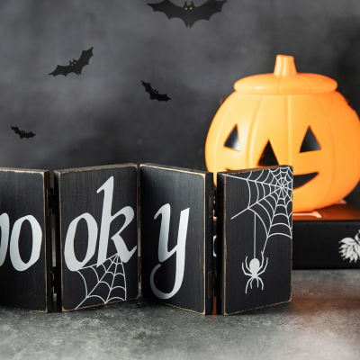 Glitzhome Halloween Wooden Hinged Sign Tabletop Decor