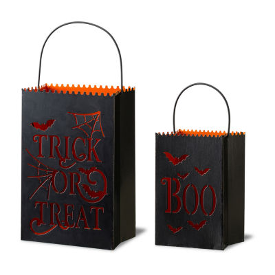 Glitzhome Set Of 2 Metal Bucket Halloween Tabletop Decor