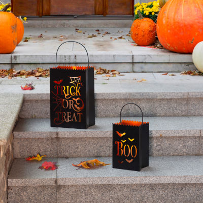 Glitzhome Set Of 2 Metal Bucket Halloween Tabletop Decor