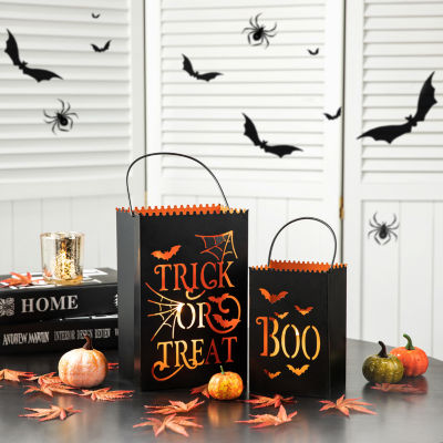 Glitzhome Set Of 2 Metal Bucket Halloween Tabletop Decor