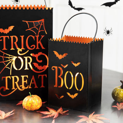 Glitzhome Set Of 2 Metal Bucket Halloween Tabletop Decor