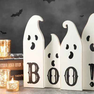 Glitzhome Wooden Ghost Halloween Tabletop Decor