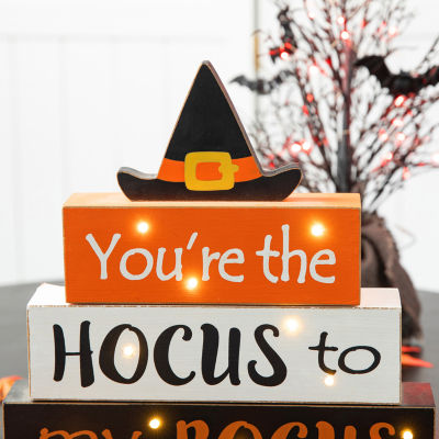 Glitzhome Halloween Lighted Block Tabletop Decor