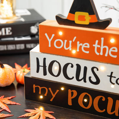 Glitzhome Halloween Lighted Block Tabletop Decor