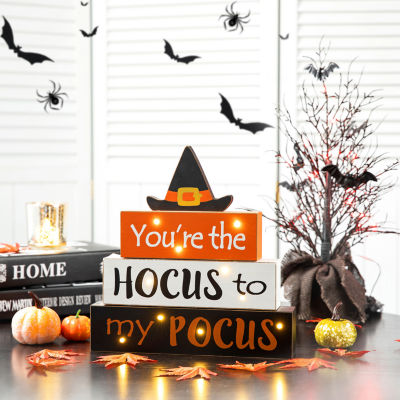 Glitzhome Halloween Lighted Block Tabletop Decor