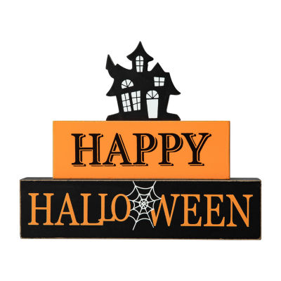 Glitzhome Wooden Haunted House Sign Halloween Tabletop Decor