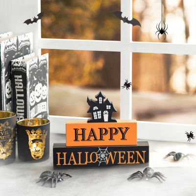 Glitzhome Wooden Haunted House Sign Halloween Tabletop Decor