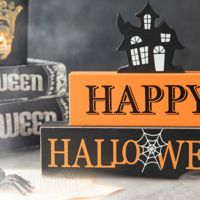 Glitzhome Wooden Haunted House Sign Halloween Tabletop Decor