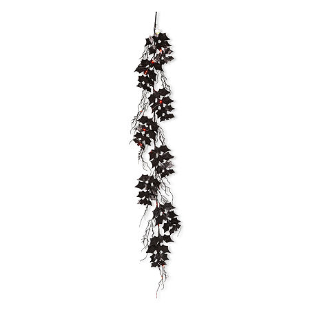 Glitzhome Lighted Bat Halloween Garland, One Size, Black