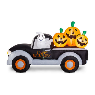 Glitzhome 4.5ft Pumpkin Truck Lighted Halloween Outdoor Inflatable
