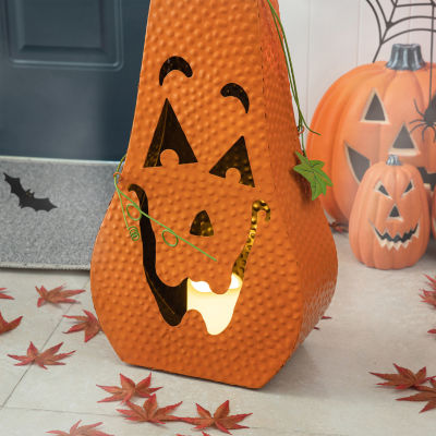 Glitzhome Metal Lantern With Led Pillar Halloween Indoor Porch Sign