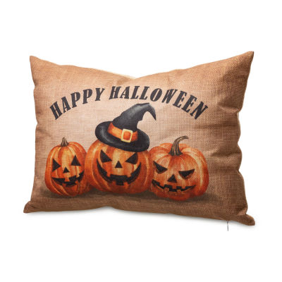 Glitzhome Faux Burlap Halloween Pumpkin Rectangular Throw Pillow