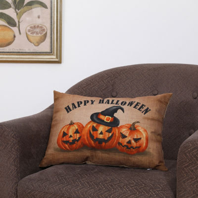 Glitzhome Faux Burlap Halloween Pumpkin Rectangular Throw Pillow