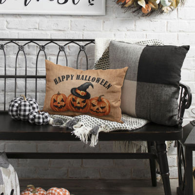 Glitzhome Faux Burlap Halloween Pumpkin Rectangular Throw Pillow