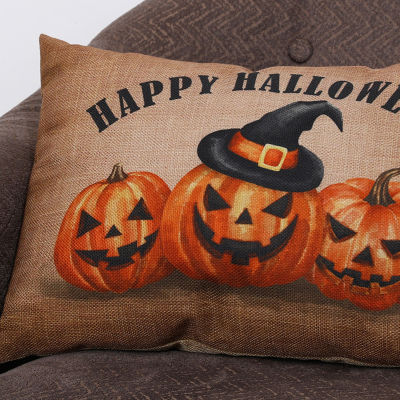 Glitzhome Faux Burlap Halloween Pumpkin Rectangular Throw Pillow