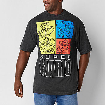 Big and Tall Crew Neck Short Sleeve Regular Fit Super Mario Graphic T- Shirt, Color: Charcoal Heather - JCPenney