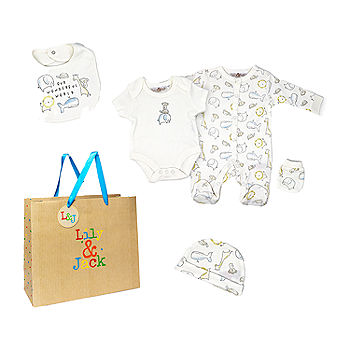 Lily & Jack Baby Boys and Girls Our Wonderful World 5 PC Layette Gift Set in Mesh Bag, Beige, 0-3 Months, Cotton