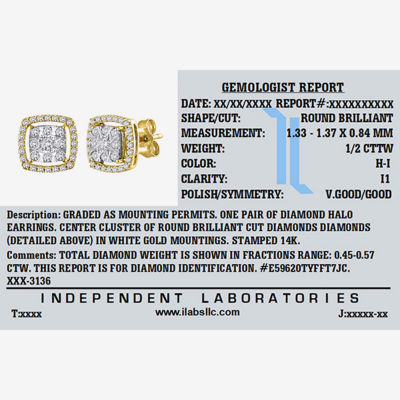 1/2 CT. T.W. Genuine White Diamond 14K Two Tone Gold 9.5mm Stud Earrings